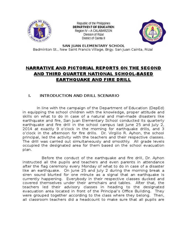Doc Narrative Report On Earthquake And Fire Drill vrogue.co