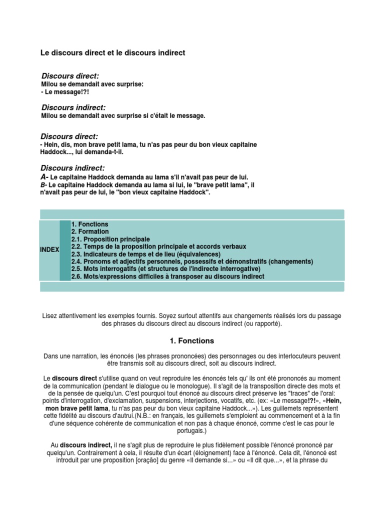 Discours Direct et Indirect: Guide Pratique | PDF | Pronom | Phrase