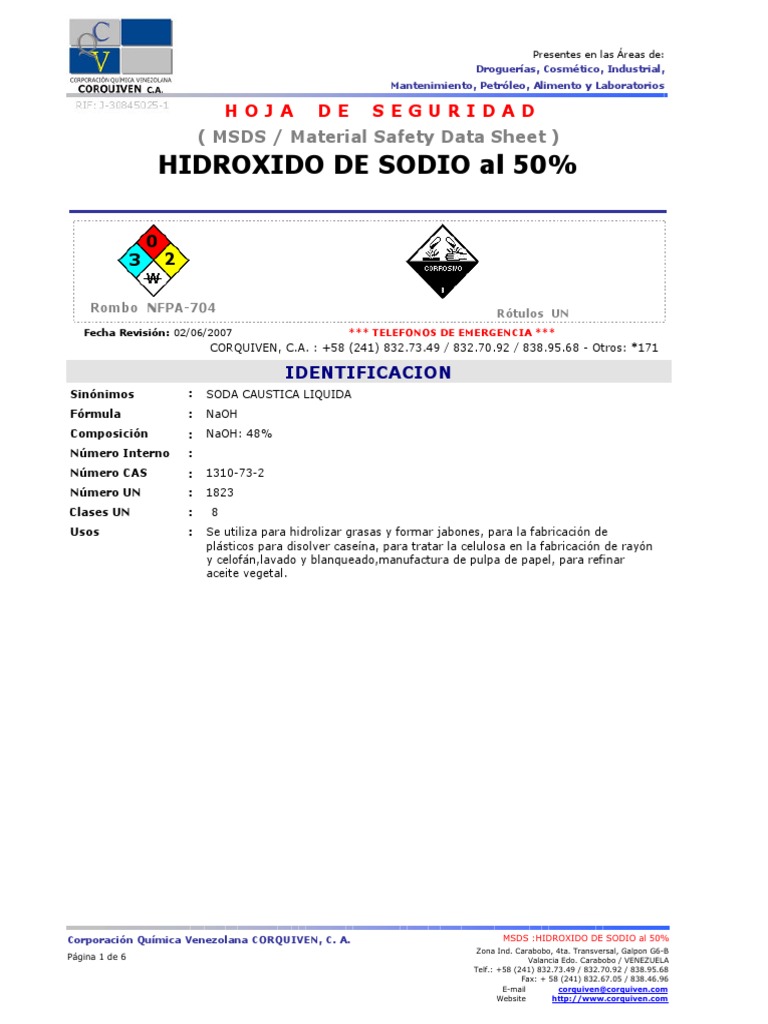 Msds Soda Caustica 50 Quemar Aluminio