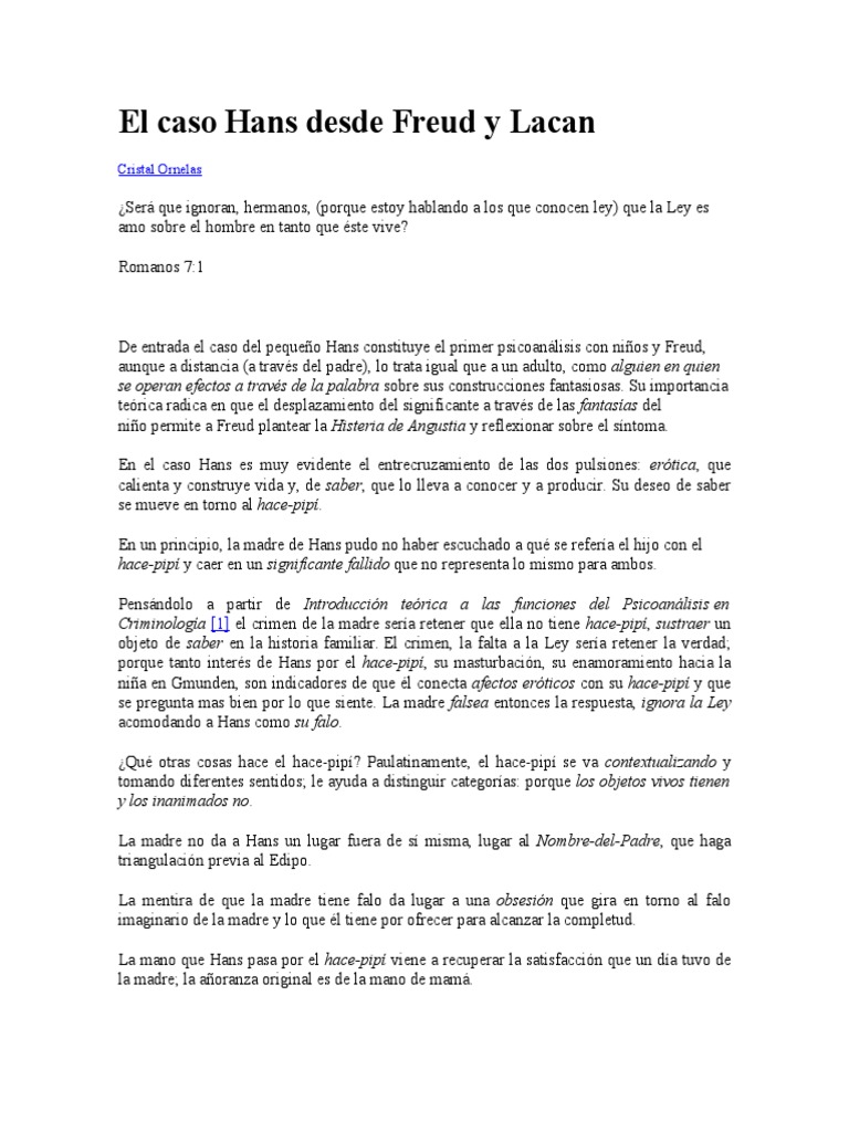 Análisis del Caso Hans en Freud y Lacan | PDF | Psicoanálisis | Jacques ...