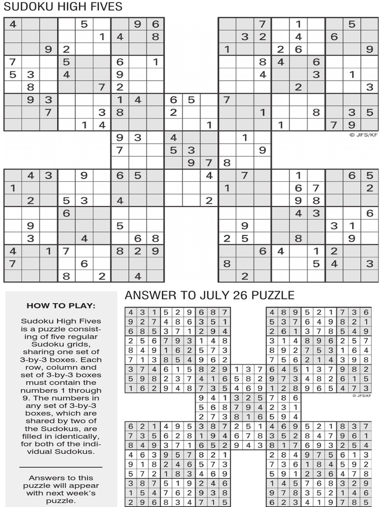 printable sudoku high five aug 2