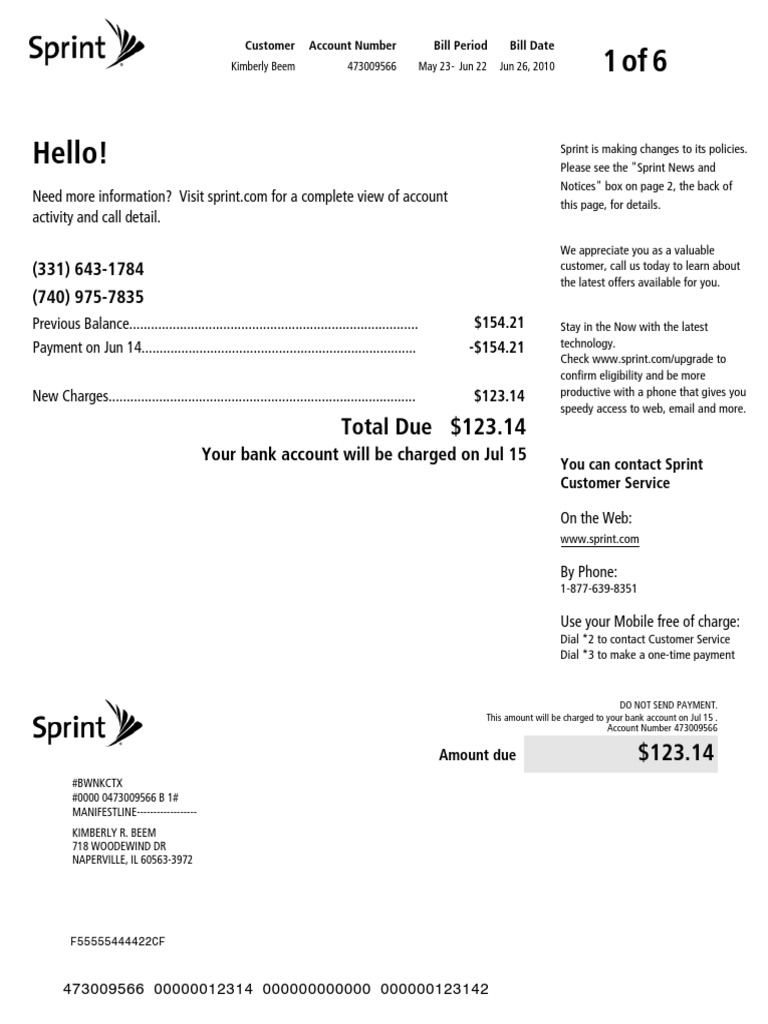 Cell Phone Bill Example