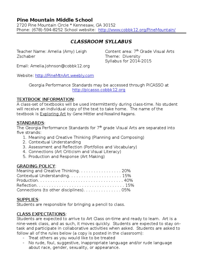 7th Grade Syllabus | Schools | Personal Growth