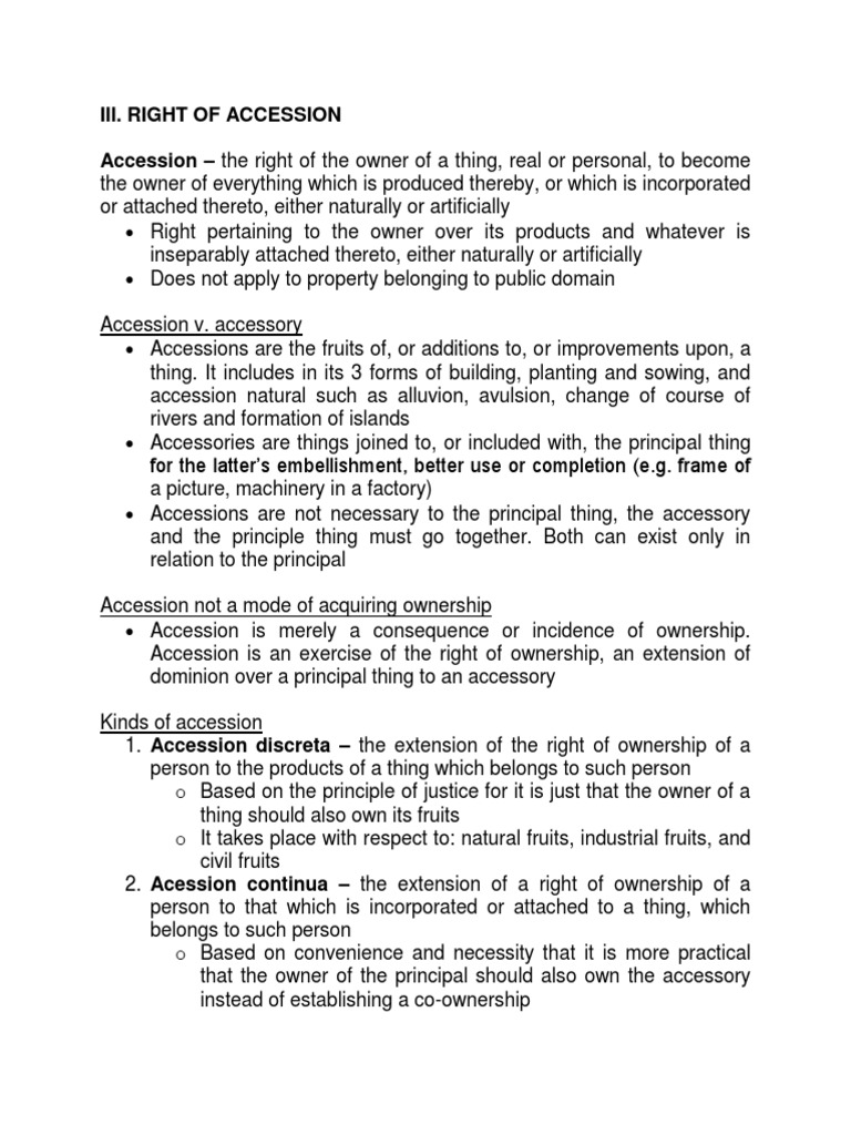 Accession Notes PDF Ownership Property
