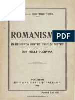 Dimitrie Topa - Romanismul in Regiunea Dintre Prut Si Nistru Din Fosta Bucovina.1928