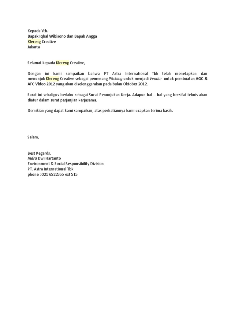 Contoh Surat Kontrak Dengan Vendor Contoh Surat
