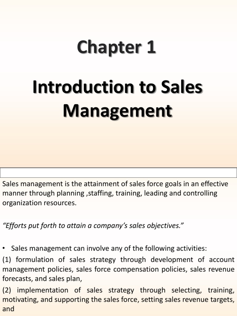 Introduction To Sales Management Chapter-1 | PDF | Sales | Marketing