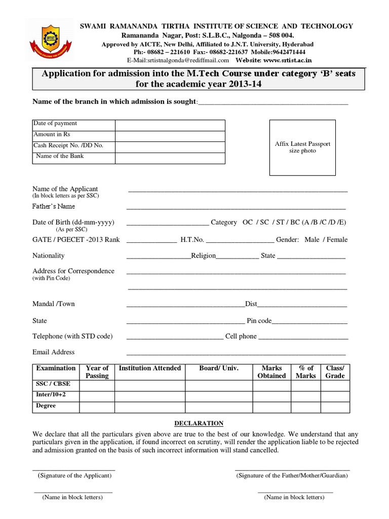 Mtech Appform | PDF | Science | Science And Technology