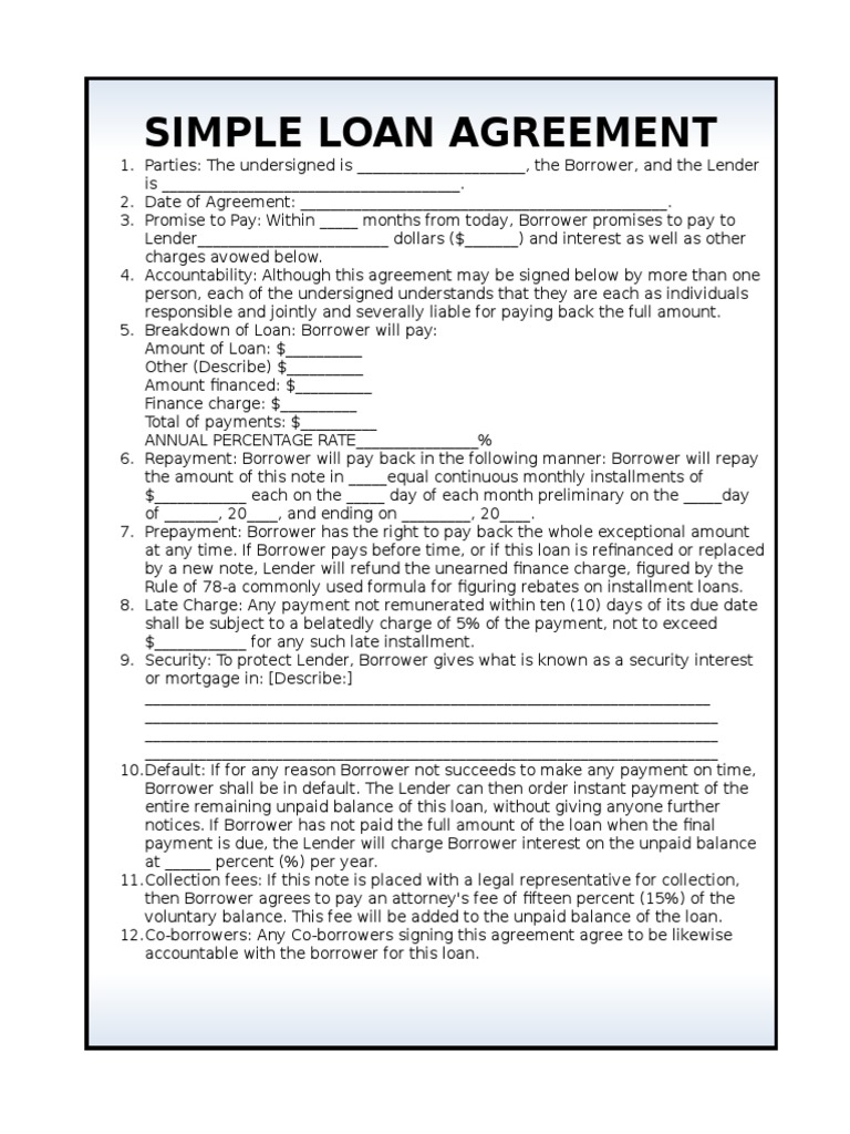 Simple Loan Agreement Template PDF Loans Interest