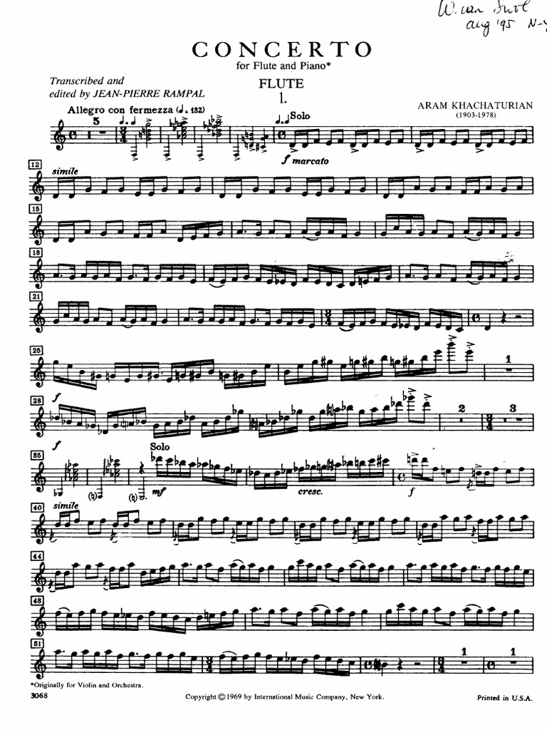 Khachaturian Concerto for Flute Musical Compositions Orchestral Music