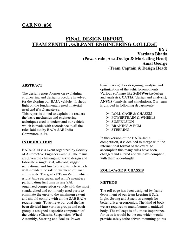 BAJA Vehicle Design Report 2014 | PDF | Tire | Transmission (Mechanics)