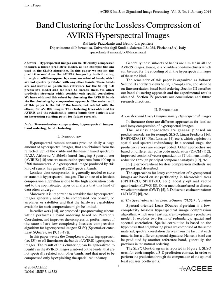 Band Clustering For The Lossless Compression of AVIRIS Hyperspectral ...