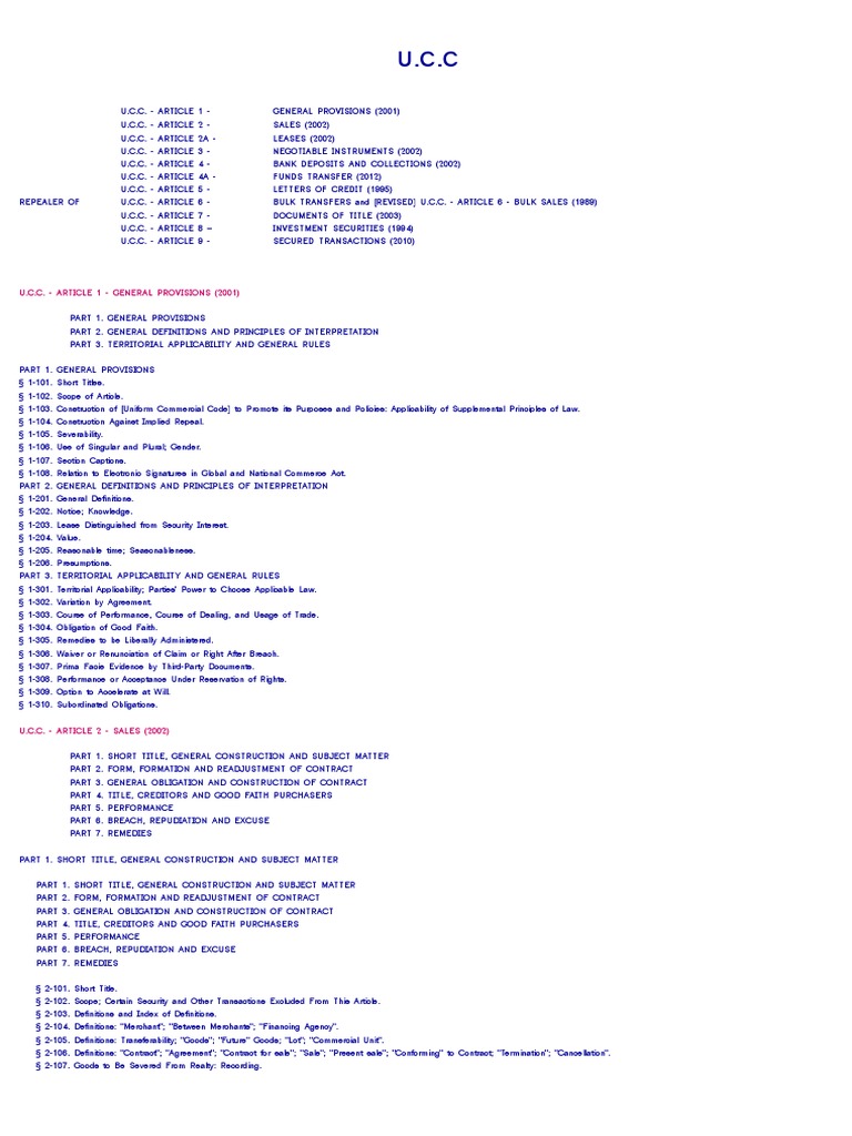 Overview of U.C.C. Articles and Provisions | PDF | Security Interest ...