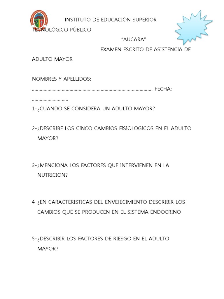 Examen de Adulto Mayor | PDF