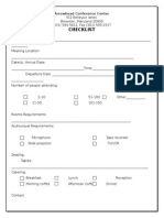 Checklist: Arrowhead Conference Center