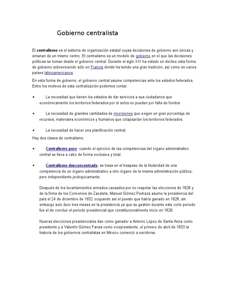 Gobierno Centralista PDF Federación Estado (política)