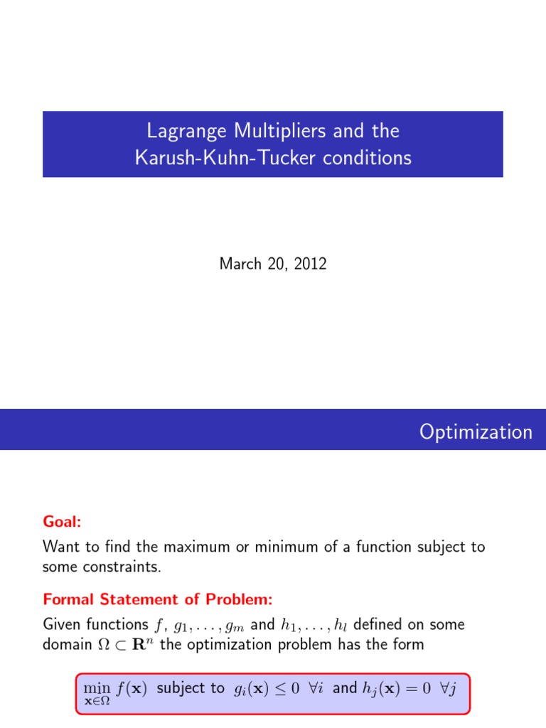 Karush Kuhn Tucker Slides PDF Mathematical Optimization Systems Analysis