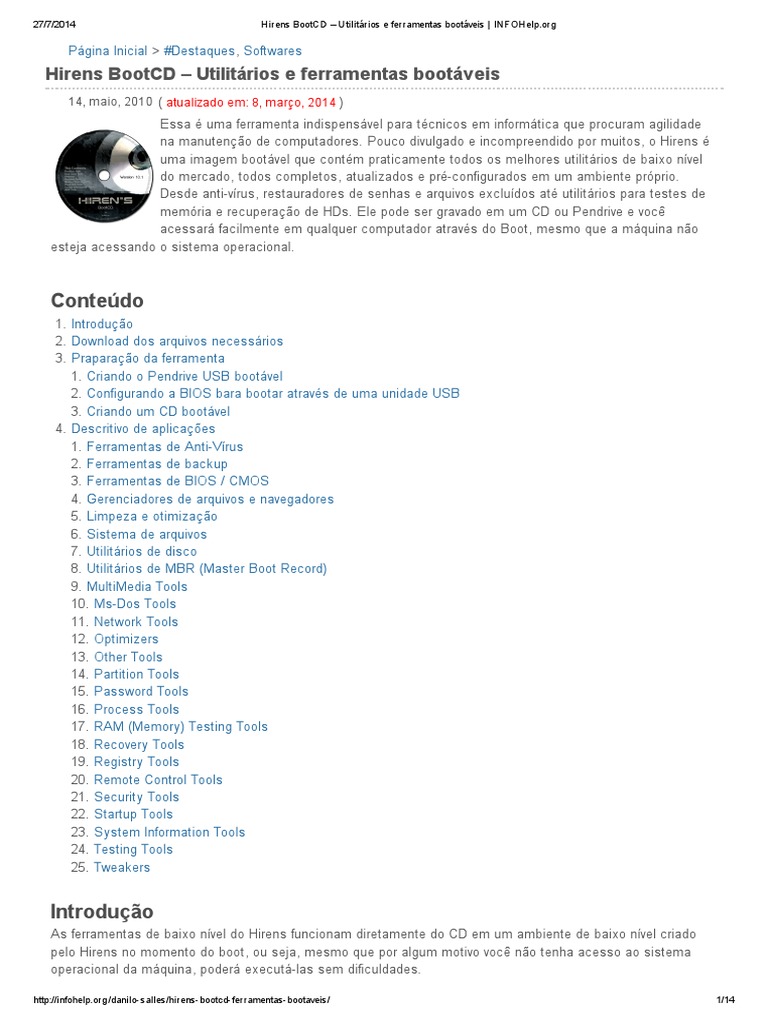 Hirens BootCD-Utilitarios Ferramentas Bootaveis INFOHelp | PDF.