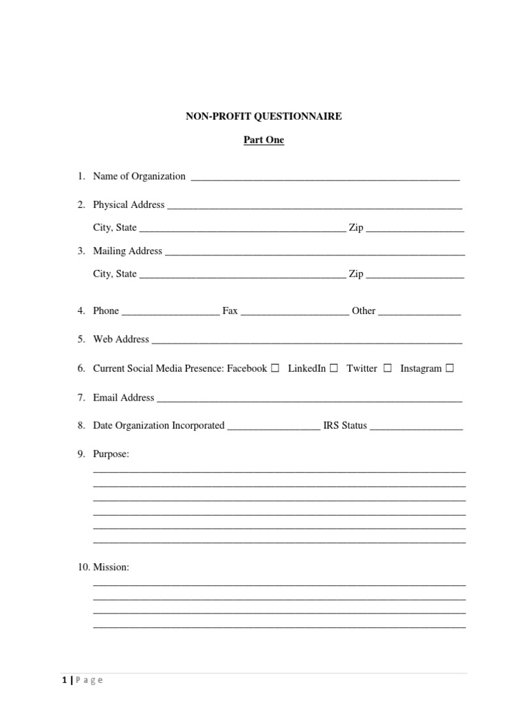 Non-Profit Organization Questionnaire | PDF | Nonprofit Organization ...