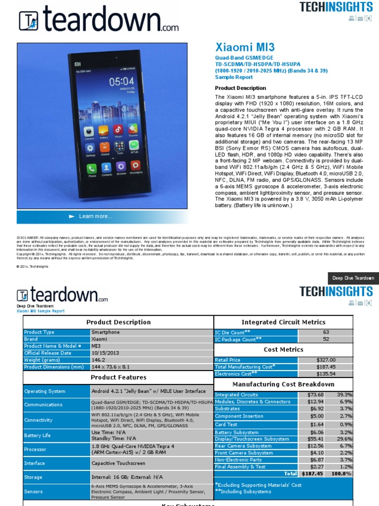 Mobile Devices Deep Dive Sample Report Xiaomi MI3 | PDF | Integrated ...