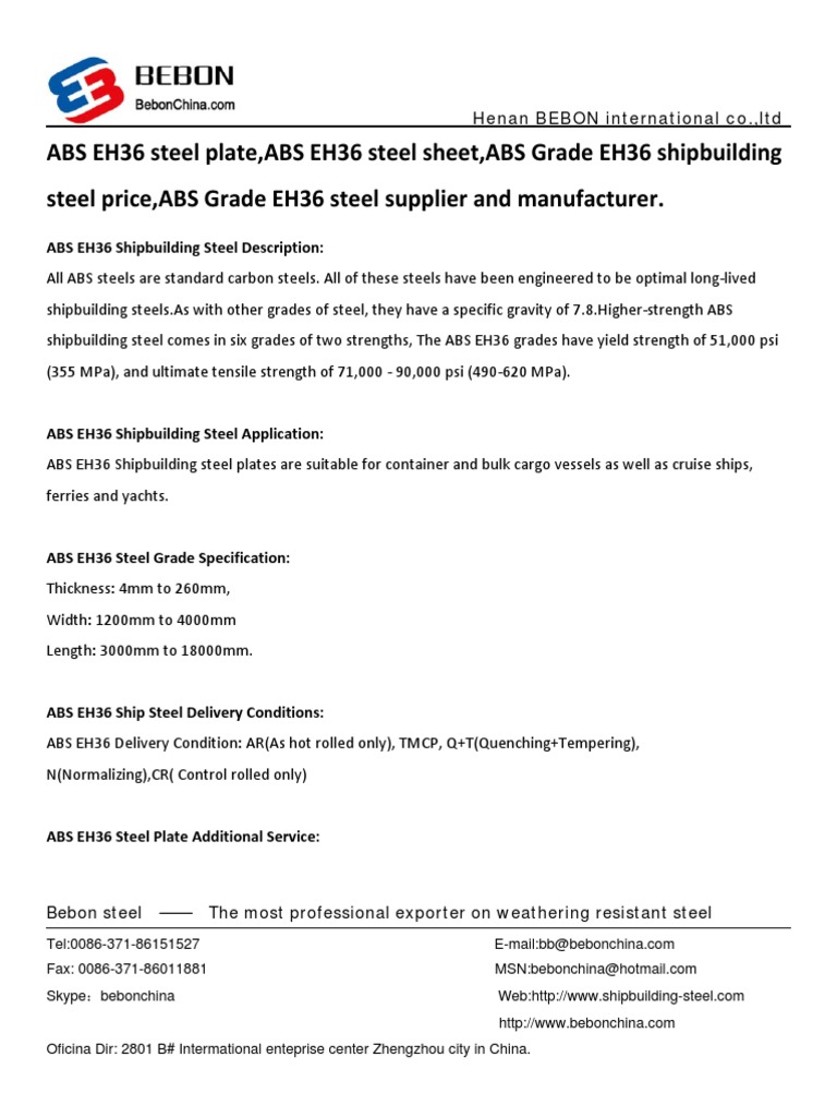 ABS EH36 Shipbuilding Steel Overview | PDF