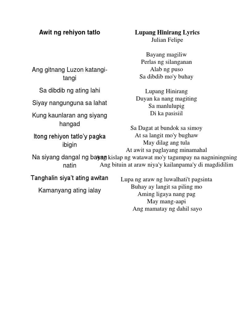 Awit NG Rehiyon Tatlo | PDF