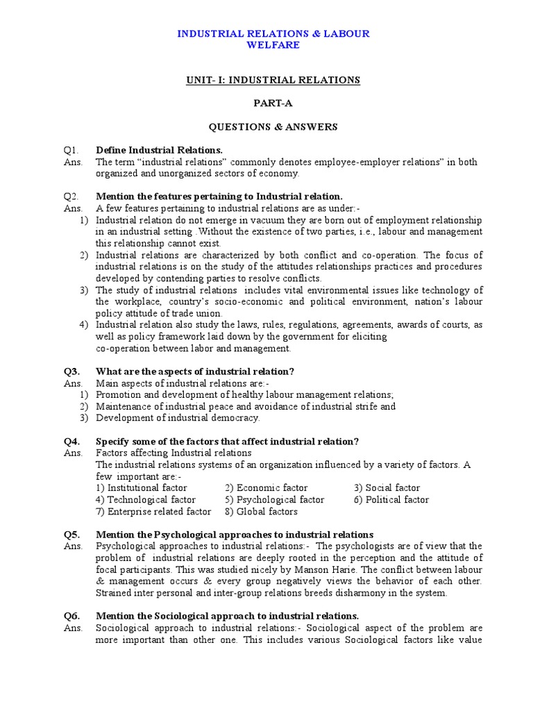 Industrial Relations Unit 1 Pdf Industrial Relations Trade Union