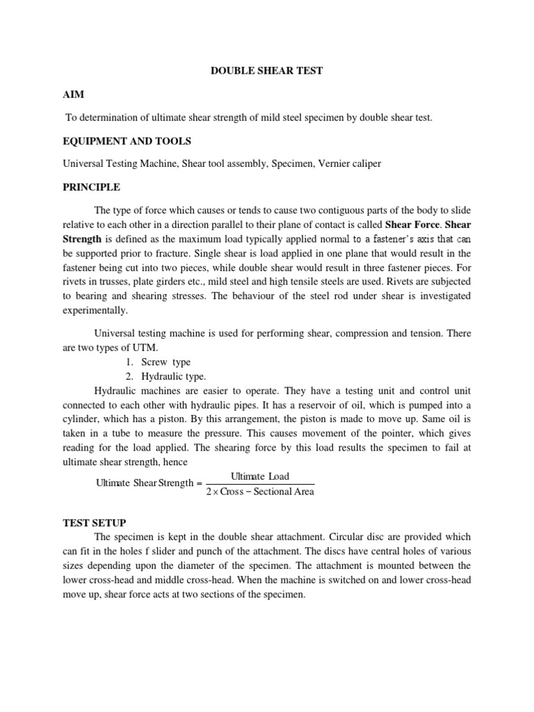 Double Shear Test of Mild Steel | PDF | Strength Of Materials ...