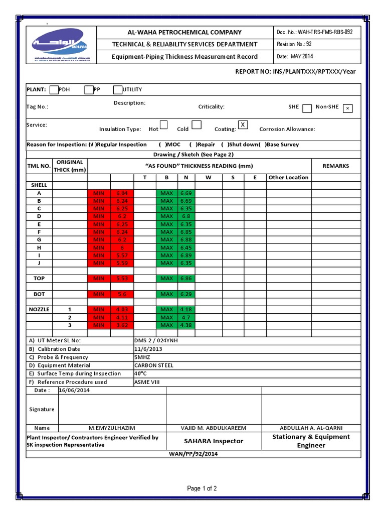 Ultrasonic Thickness Measurement Report | PDF | Science & Mathematics ...