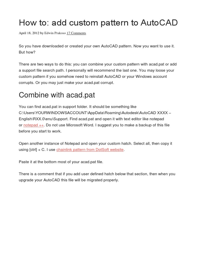 Add Custom Patterns in AutoCAD | PDF