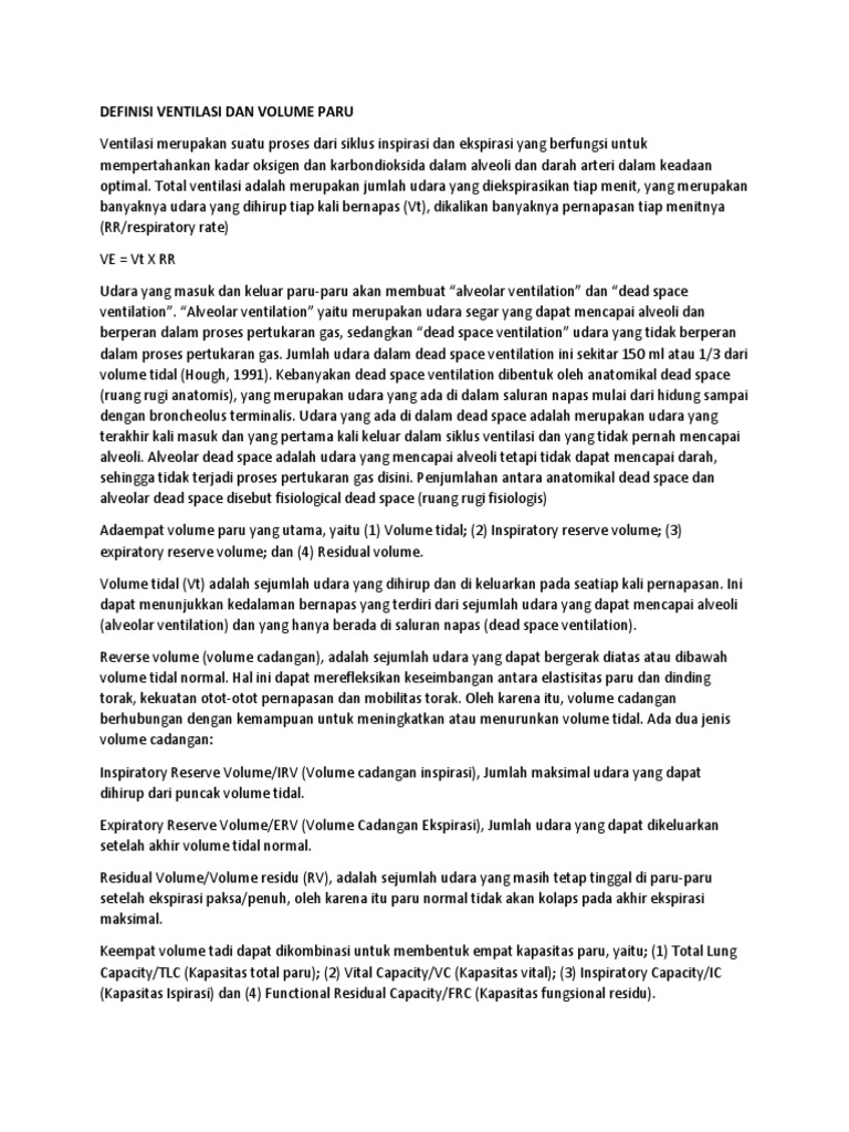 Definisi Ventilasi  Dan Volume Paru