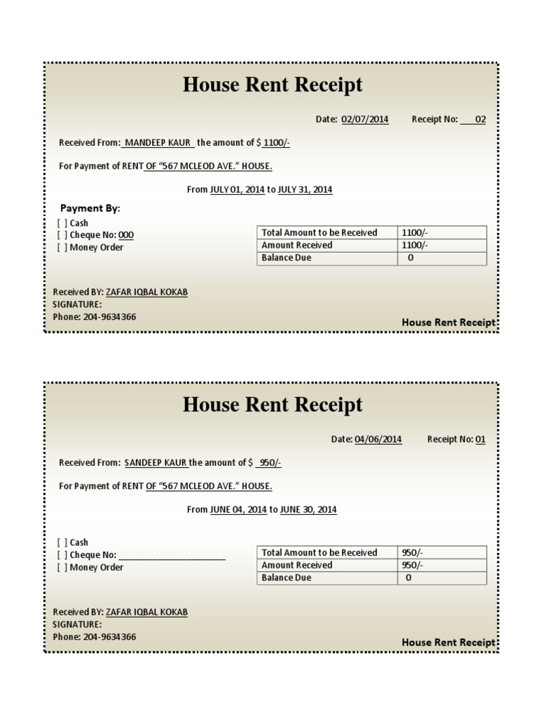 House Rent Receipt Template | PDF