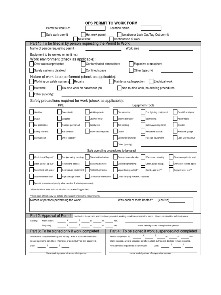 Permit to Work Form Template | PDF | Welding | Construction