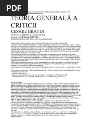 Cesare Brandi Teoria Generala A Criticii