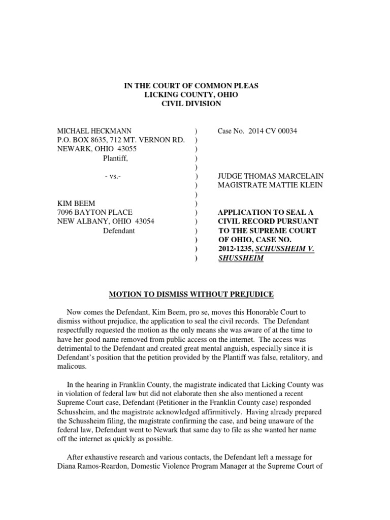 Motion To Dismiss Application To Seal PDF Prosecutor Prejudice