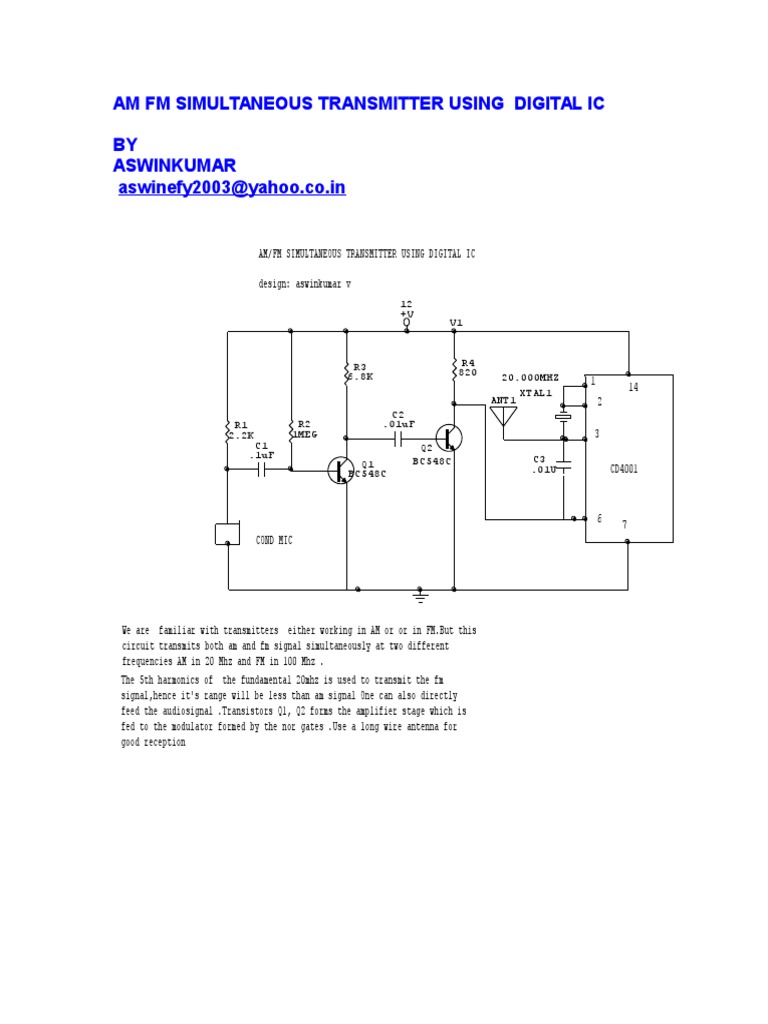 Am FM Simultaneous Transmitter Using Digital Ic BY Aswinkumar ...