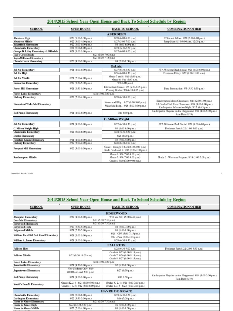 2014-2015 School Open House Schedule | PDF | Secondary Education ...