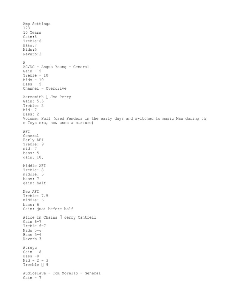 Amp Settings PDF Bass Guitar Equalization (Audio)