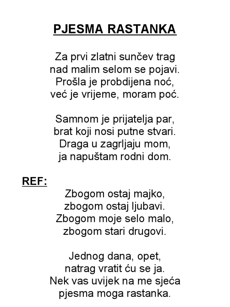 Pjesma Rastanka | PDF