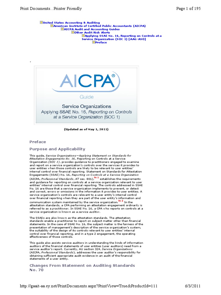 AICPA SOC 1 Audit Guide Overview | PDF | Audit | Mortgage Loan