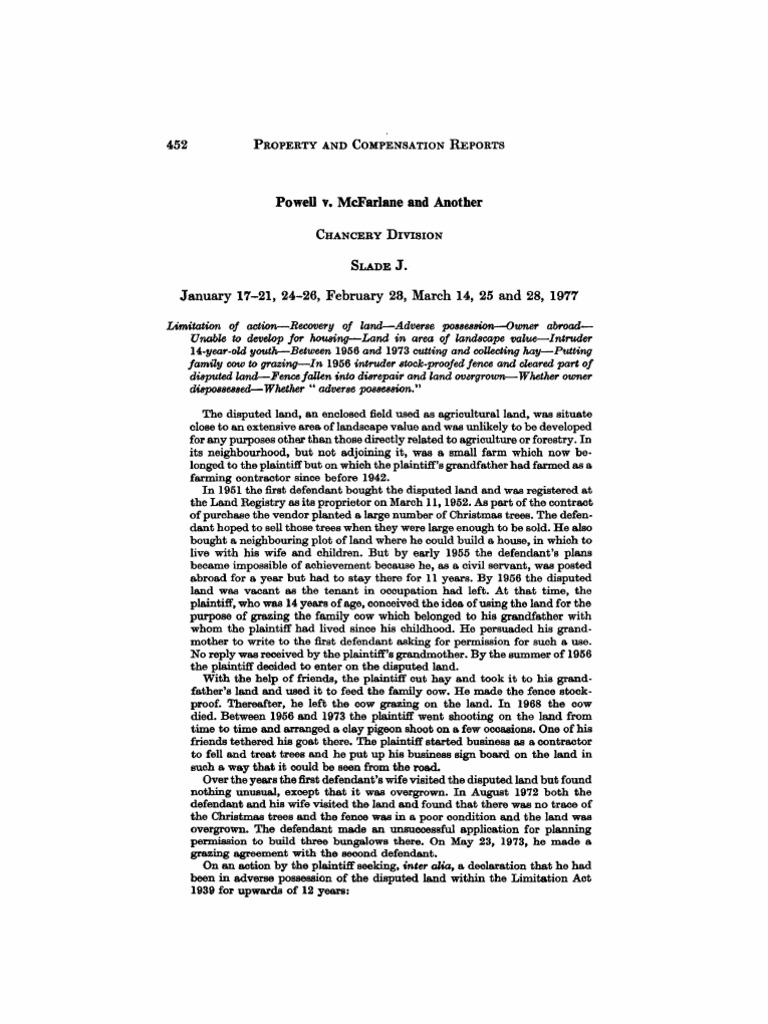 (1979) 38 P. + C.R. 452 | PDF | Adverse Possession | Evidence (Law)