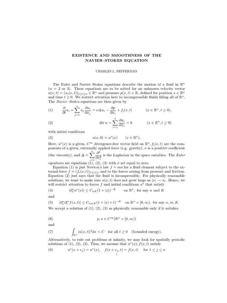 Navierstokes Millenium Problem | PDF | Navier–Stokes Equations | Fluid ...