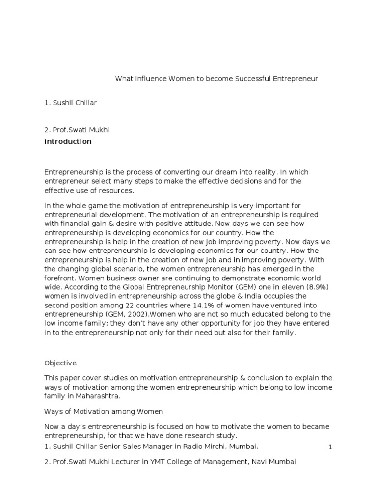 Women Entrepreneurs: Motivational Factors | PDF | Entrepreneurship ...