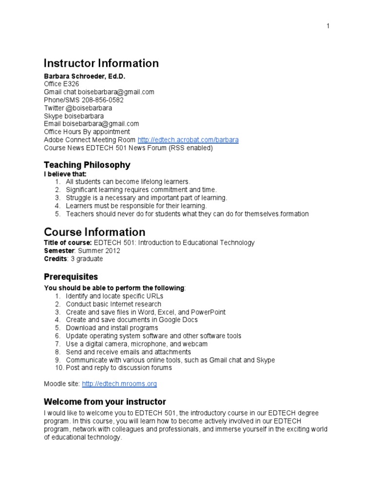 EdTech 501 Course Syllabus | PDF