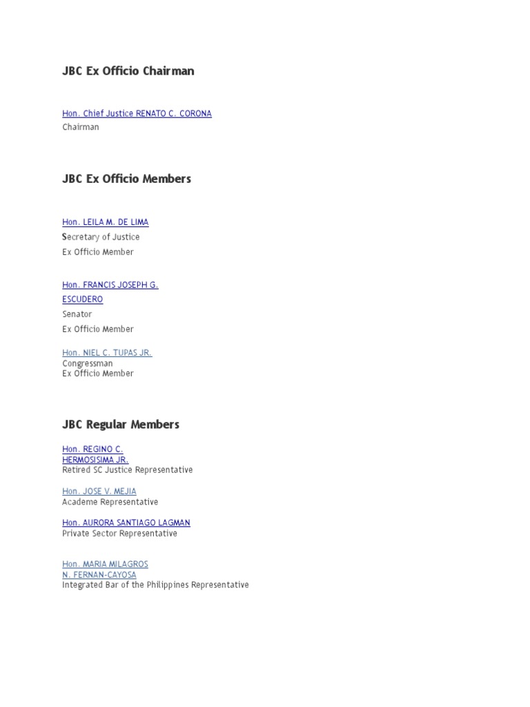 JBC Members and Representatives List | PDF