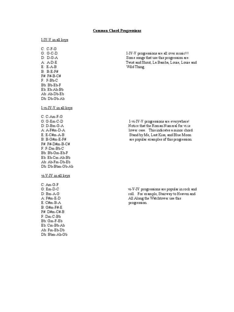Common Chord Progressions | PDF | Language Arts & Discipline | Foreign ...