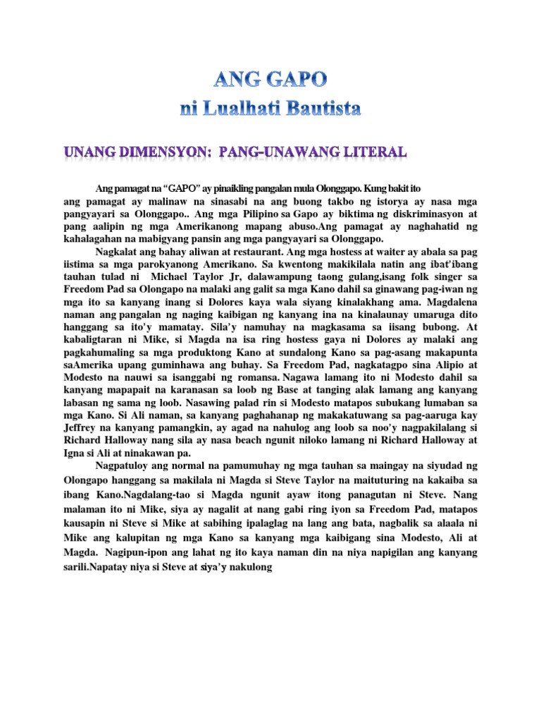 Ang Gapo Ni Lualhati Bautista | PDF