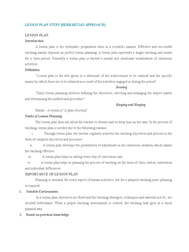 Herbartian Lesson Planning Steps | PDF | Lesson Plan | Value (Ethics)