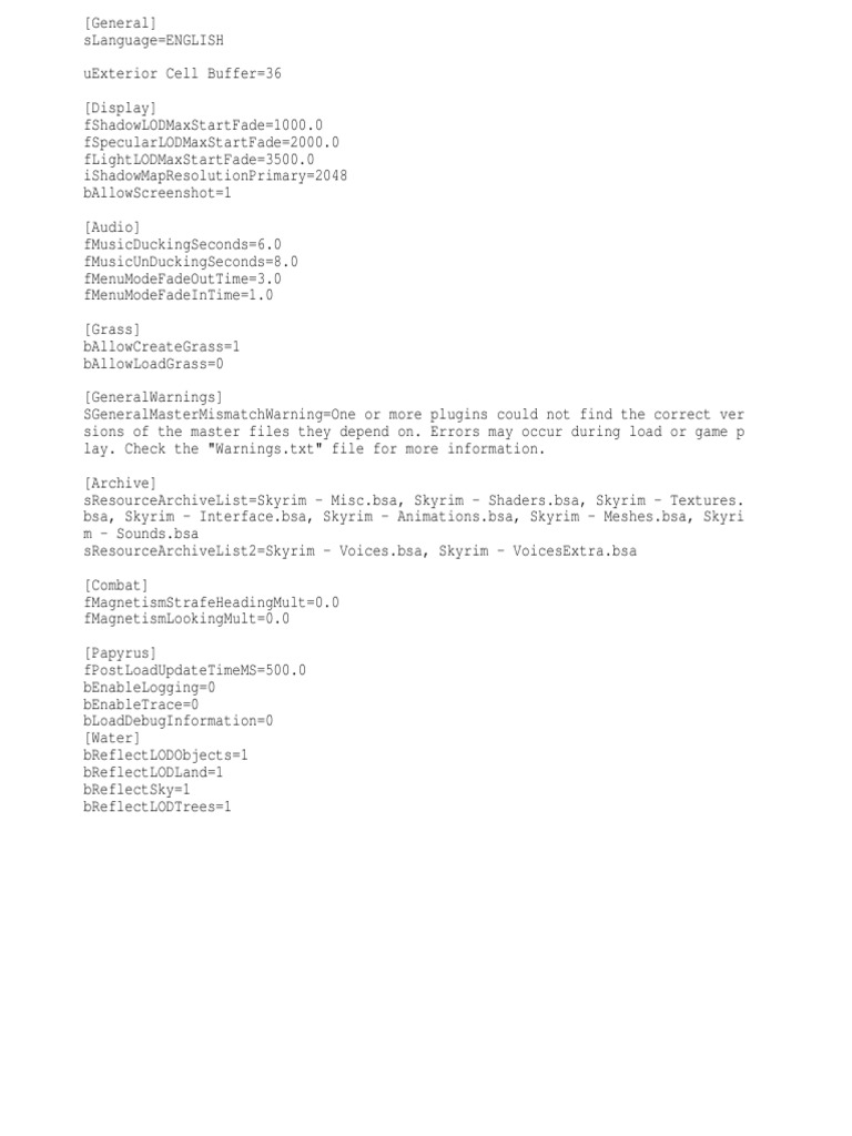 Skyrim Configuration Settings | PDF