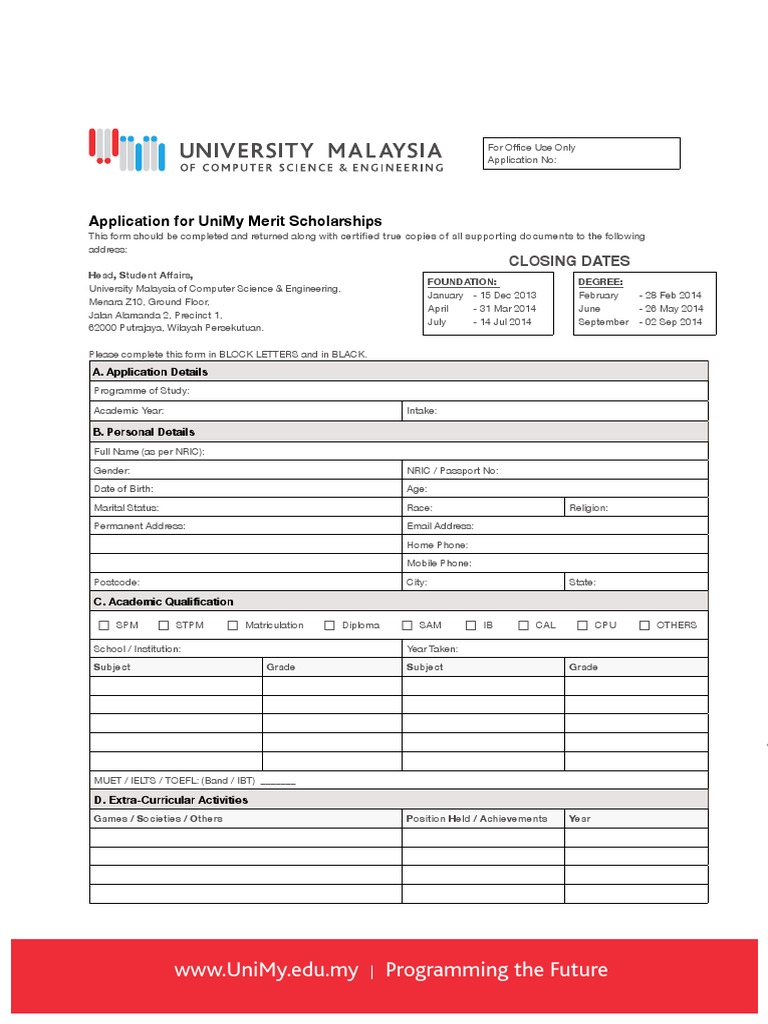 UniMy Merit Scholarship Form | PDF | Graduate School | Postgraduate ...